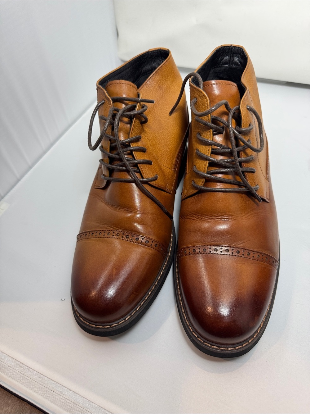 Cato Brown Leather Cap-Toe Chukka Boots with Dark Brown Laces